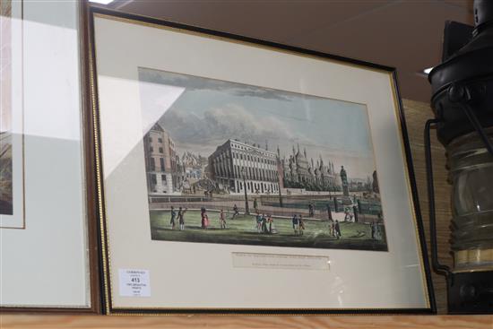 I. Bruce, coloured aquatint, View of Brighton from The Old Steine, 22 x 38cm and a View of The Pavilion at